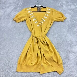 Twelve Layers Silk Blend Cardigan Womens S Yellow Puff Sleeve Beaded 70s Disco‎